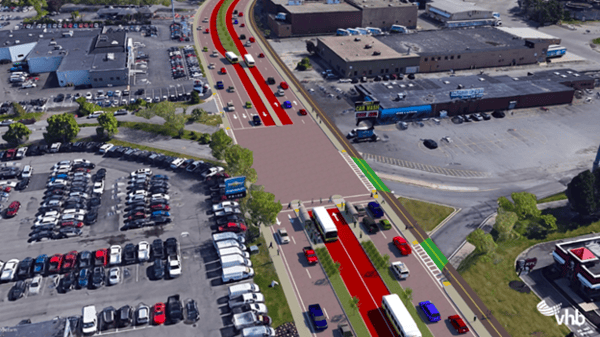 aerial shot bus rapid transit bike lanes massachusetts complete streets