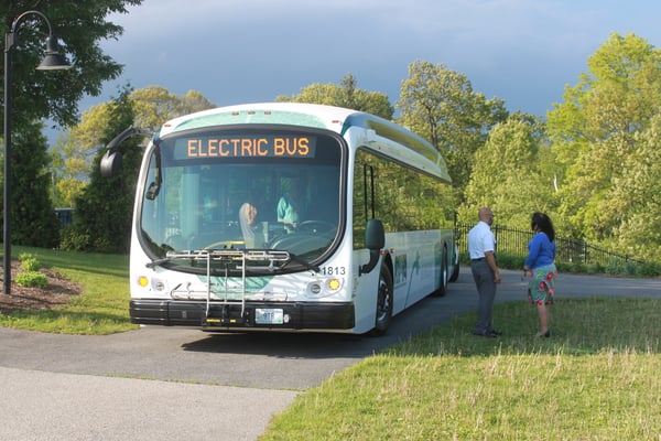 electric bus, trees & green, country, Spring Meeting, Rhode Island, RI